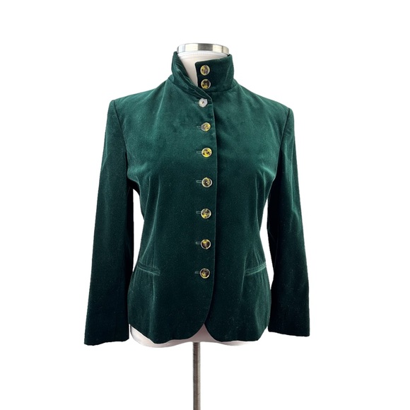 Lauren Ralph Lauren Velvet Blazer Jacket Holiday Green Button Size 16 H13855 - Picture 12 of 12